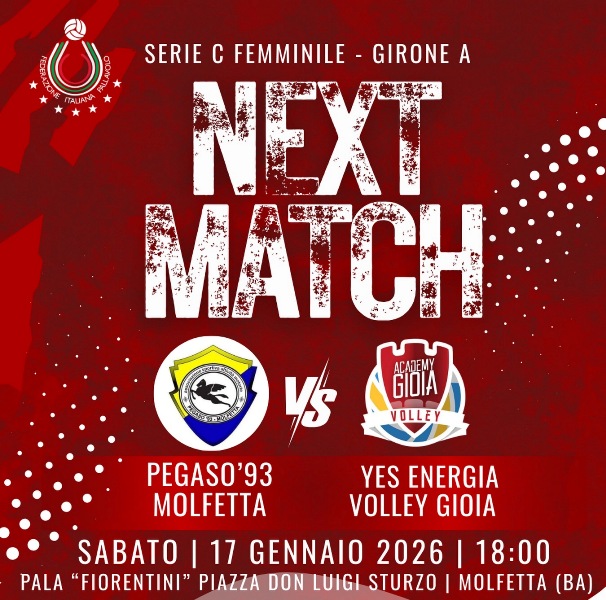 ULTIMA GIORNATA DEL GIRONE DI ANDATA DEL CAMPIONATO DI PALLAVOLO FEMMINILE DI SERIE C. L�ASDAM PEGASO �93 MOLFETTA OSPITA IL VOLLEY GIOIA