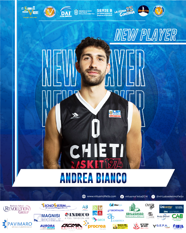 VIRTUS BASKET MOLFETTA PIAZZA IL COLPO: ARRIVA LA GUARDIA ANDREA BIANCO