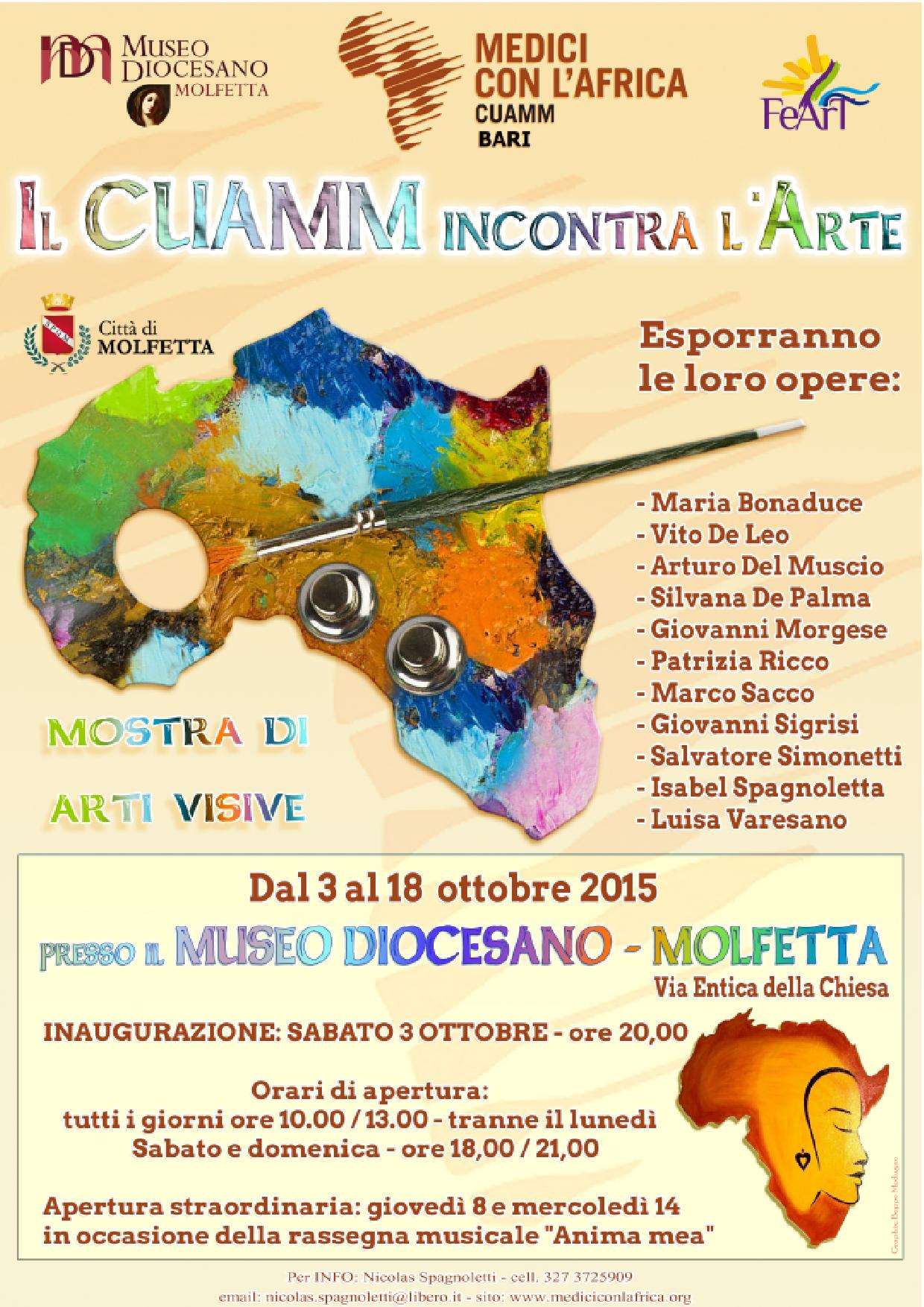 SI INAUGURA SABATO 3 OTTOBRE LA MOSTRA IL CUAMM INCONTRA LARTE PRESSO IL MUSEO DIOCESANO DI MOLFETTA