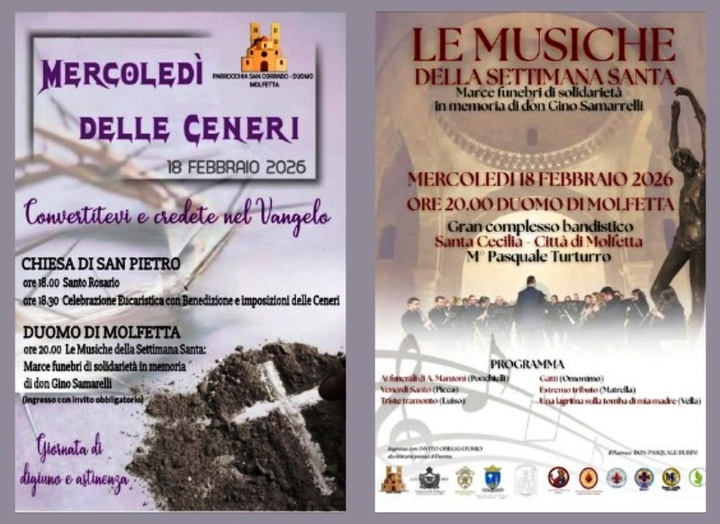 MERCOLED� DELLE CENERI DELLA COMUNIT� PARROCCHIALE DI SAN PIETRO A MOLFETTA: PREGHIERA, CONCERTO E SOLIDARIET�