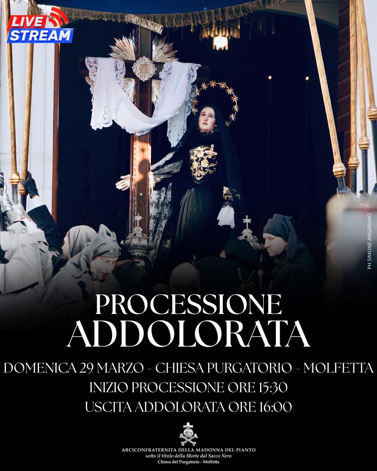 RINVIATA A DOMENICA PROSSIMA 29 MARZO LA PROCESSIONE DELLA BEATA VERGINE ADDOLORATA