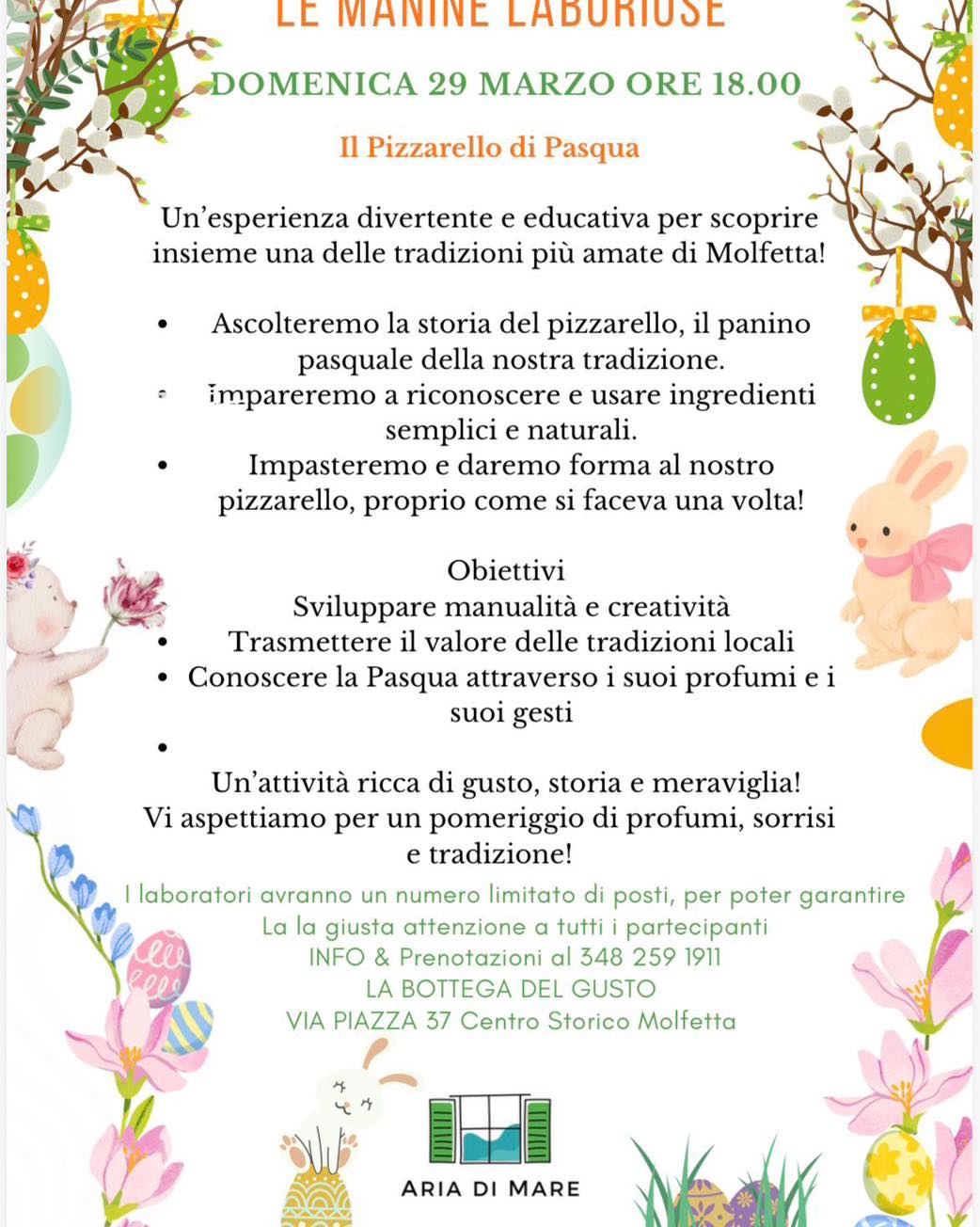 QUESTA SERA ALLE ORE 18:00 LE MANINE LABORIOSE PROPONGONO UN LABORATORIO DEDICATO AL TRADIZIONALE PIZZARELLO MOLFETTESE