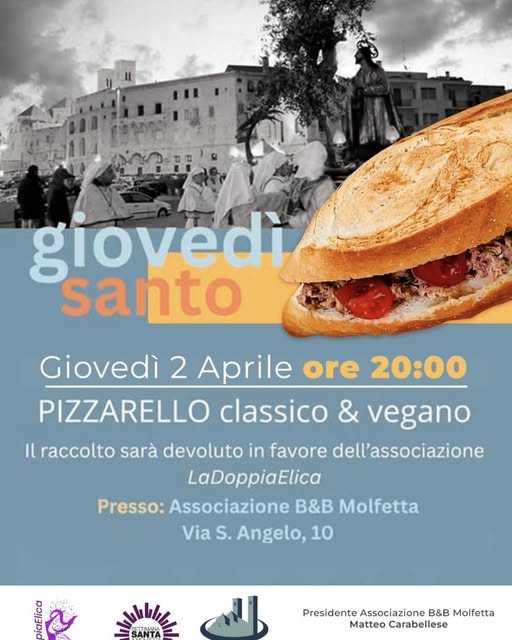 IL PIZZARELLO DIVENTA SOLIDALE NEL GIOVED� SANTO. SOSTEGNO A LA DOPPIA ELICA BARI