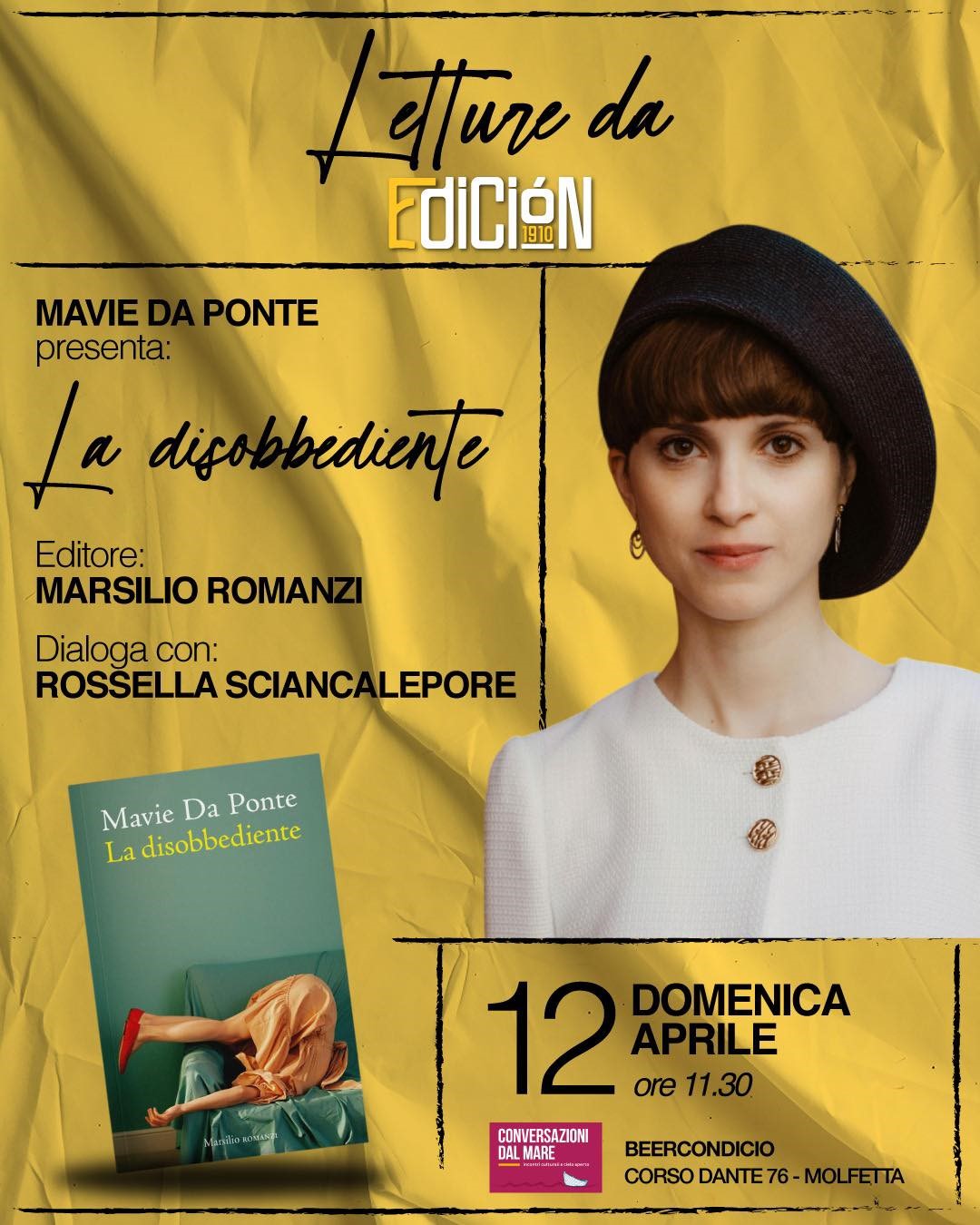 APERITIVO LETTERARIO TUTTO AL FEMMINILE DOMENICA 12 APRILE CON MAVIE DA PONTE A EDICI�N1910 A MOLFETTA 