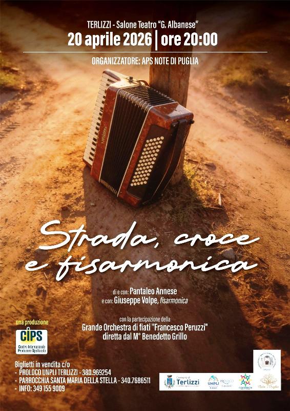 LUNED� 20 APRILE AL TEATRO �G. ALBANESE� DI TERLIZZI L�EVENTO �STRADA, CROCE E FISARMONICA�, SULLE TRACCE DI DON TONINO BELLO