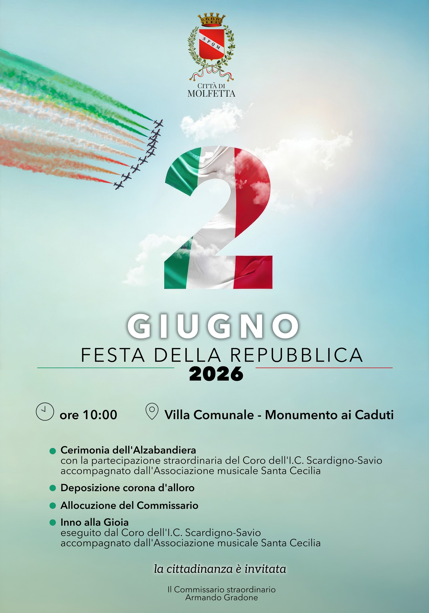 OGGI, MARTEDI' 2 GIUGNO, FESTA DELLA REPUBBLICA