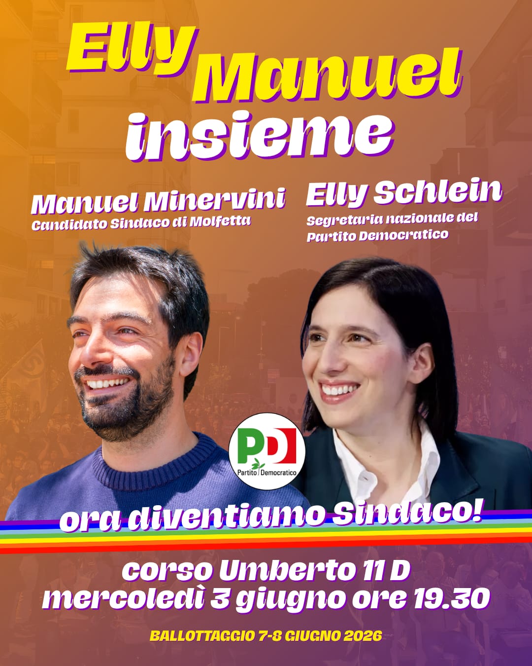 ELLY SCHLEIN A MOLFETTA PER MANUEL MINERVINI: LA COALIZIONE DEMOCRATICA E PROGRESSISTA LANCIA LA VOLATA FINALE VERSO IL BALLOTTAGGIO