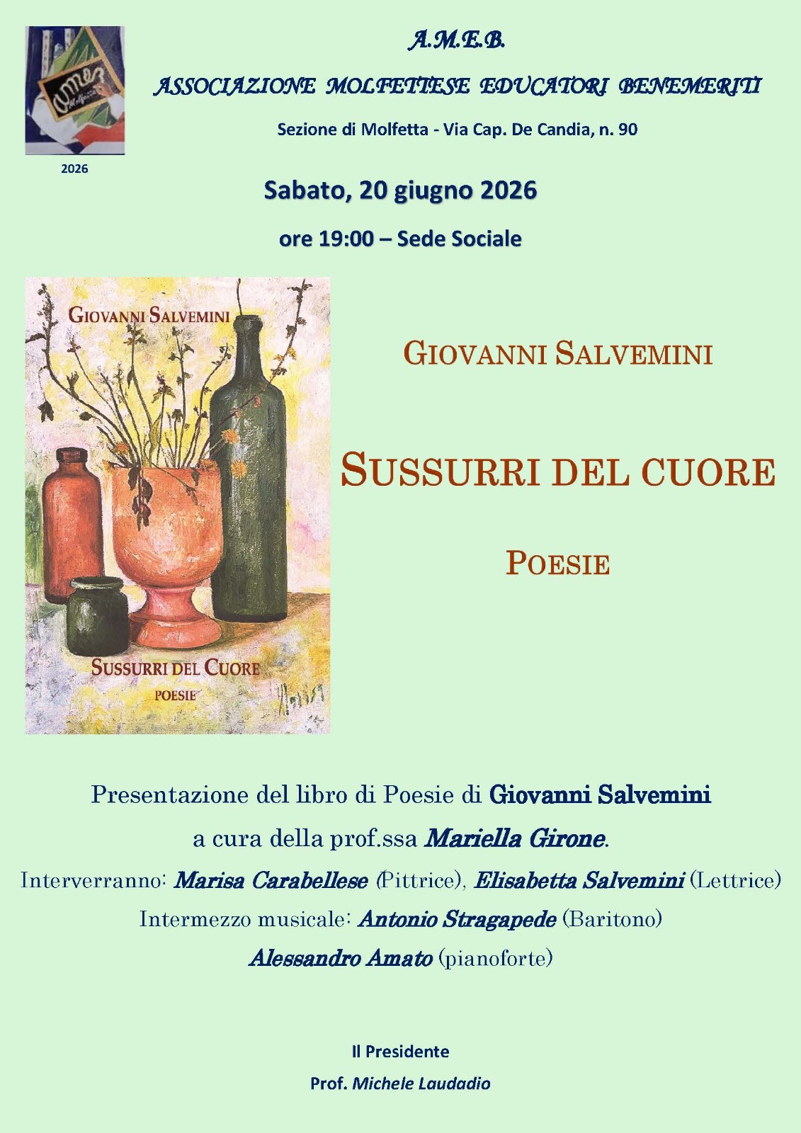 A MOLFETTA LA PRESENTAZIONE DI SUSSURRI DEL CUORE, IL NUOVO LIBRO DI POESIE DI GIOVANNI SALVEMINI