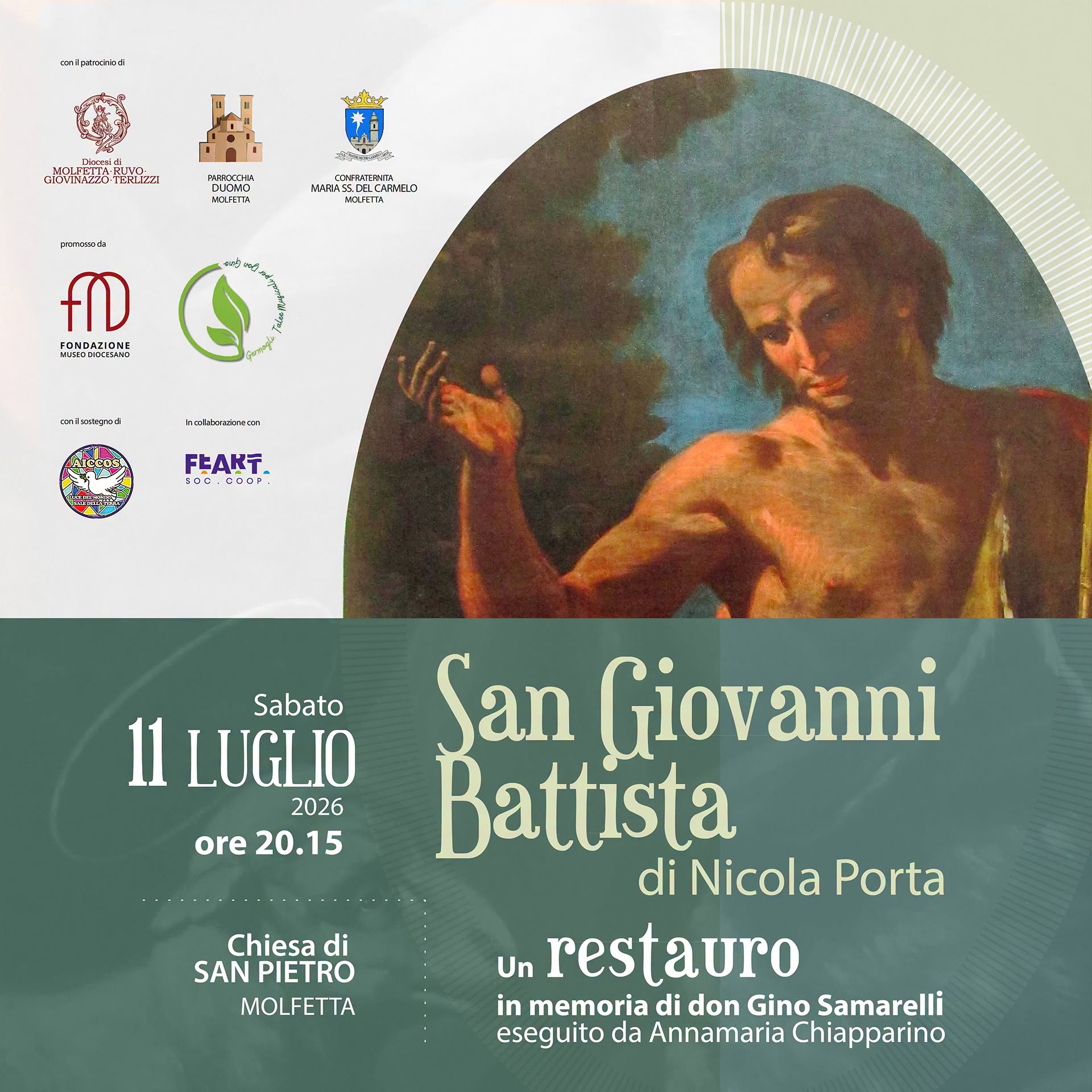 MOLFETTA, RESTAURATA LA TELA DI NICOLA PORTA CON SAN GIOVANNI BATTISTA