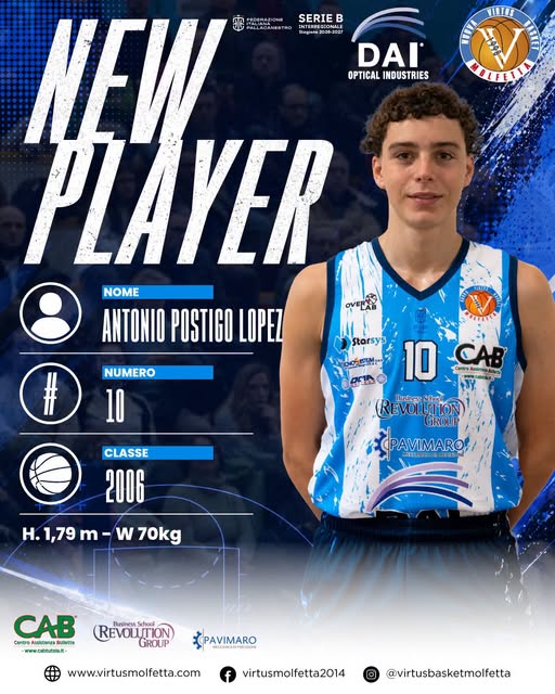 LA DAI OPTICAL VIRTUS MOLFETTA AFFIDA LA REGIA AD ANTONIO POSTIGO LOPEZ