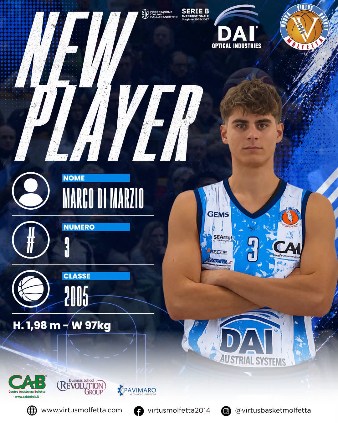 MARCO DI MARZIO, NUOVA ALA FORTE DELLA DAI OPTICAL VIRTUS BASKET MOLFETTA