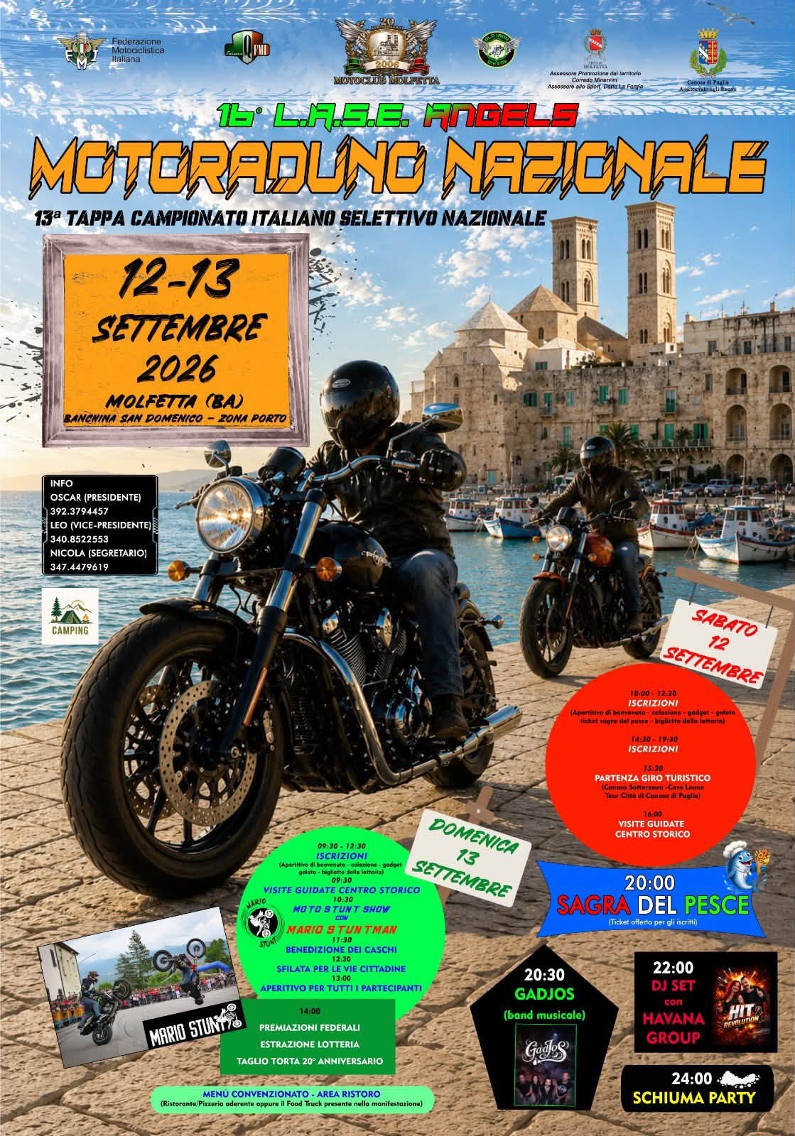 LA SEDICESIMA EDIZIONE DEL MOTORADUNO CITTA' DI MOLFETTA SI TERRA' SABATO 12 E DOMENICA 13 SETTEMBRE
