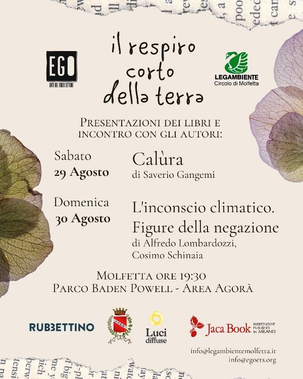 �IL RESPIRO CORTO DELLA TERRA�, DUE SERATE TRA LIBRI E RIFLESSIONI SUL CLIMA CHE CAMBIA