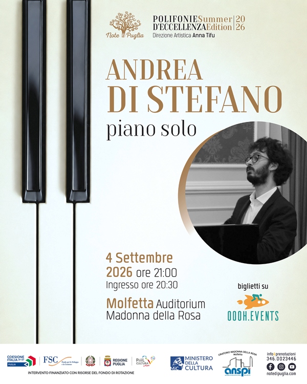 ANDREA DI STEFANO IN CONCERTO A MOLFETTA: UN VIAGGIO NELLA GRANDE MUSICA PER PIANOFORTE