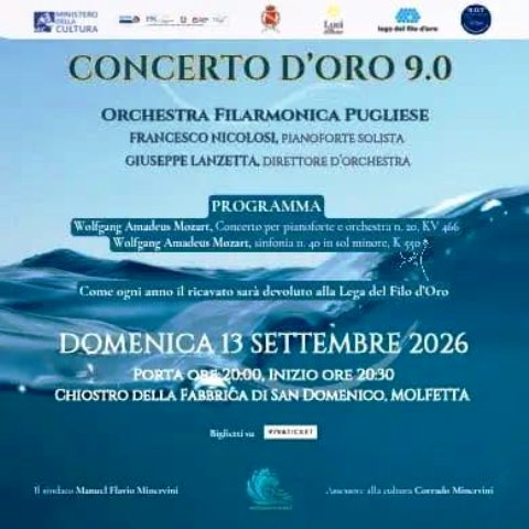 �CONCERTO D�ORO 9.0�, A MOLFETTA LA GRANDE MUSICA DI MOZART NEL SEGNO DELLA SOLIDARIET�
