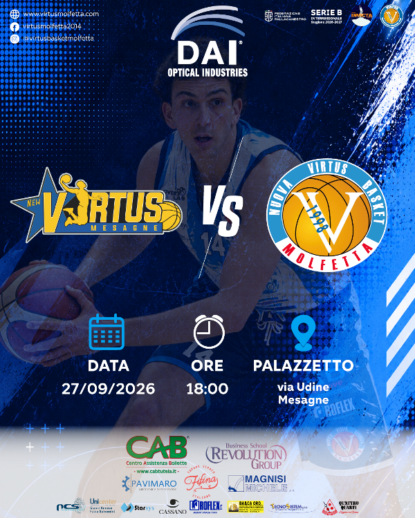VIRTUS MOLFETTA, DOMENICA A MESAGNE L�ESORDIO IN SERIE B INTERREGIONALE