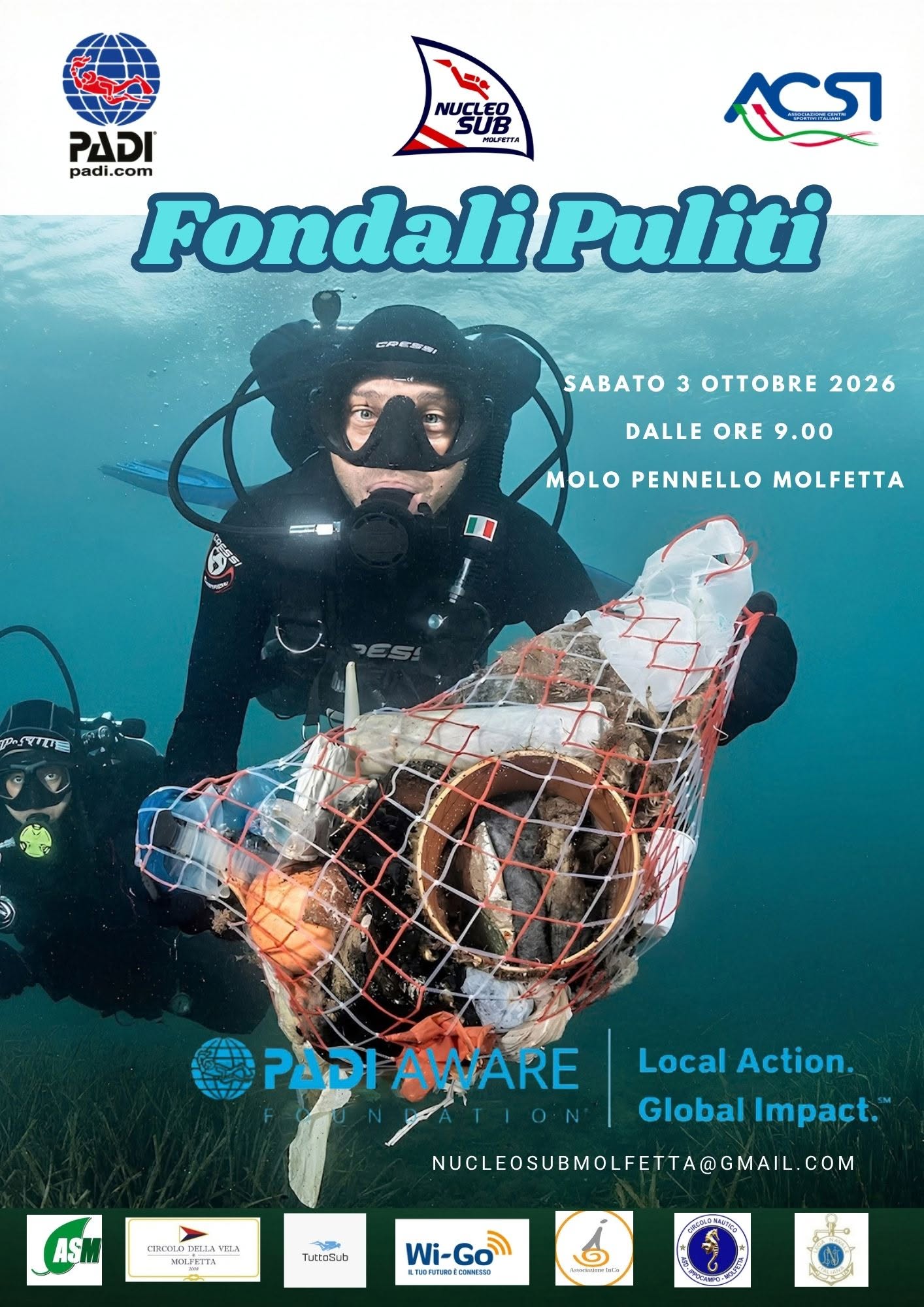 MOLFETTA, SUB E CITTADINI INSIEME PER PULIRE SPIAGGE E FONDALI