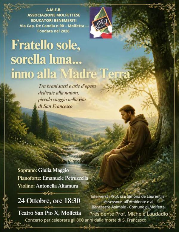 �FRATELLO SOLE, SORELLA LUNA� INNO ALLA MADRE TERRA�: A MOLFETTA UN CONCERTO PER SAN FRANCESCO
