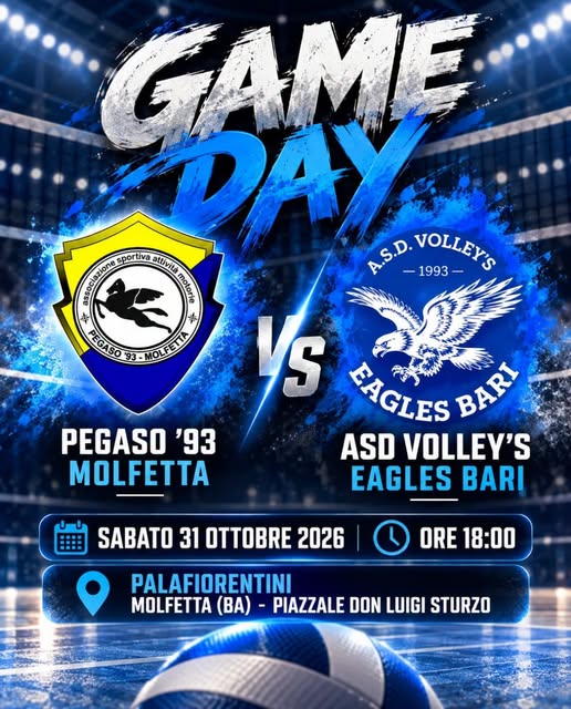 ASDAM PEGASO �93 MOLFETTA, SABATO AL PALAFIORENTINI LA SFIDA CON VOLLEY� EAGLES
