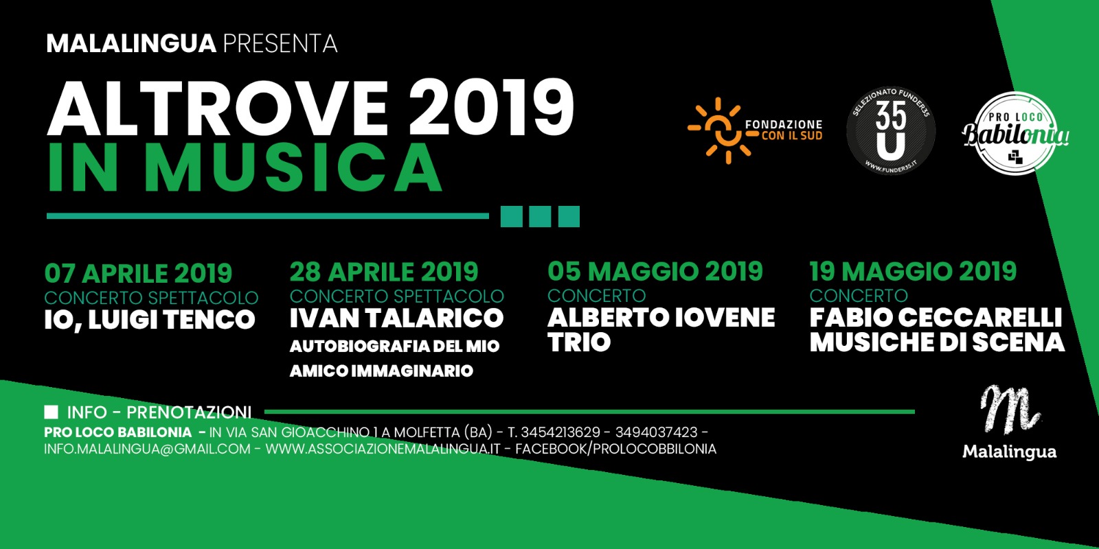 QUATTRO APPUNTAMENTI MUSICALI PER PROSEGUIRE LA STAGIONE DI EVENTI DELLASSOCIAZIONE MALALINGUA DI MOLFETTA