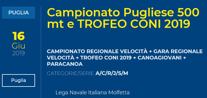 LA LEGA NAVALE ITALIANA SEZIONE DI MOLFETTA ORGANIZZA GARE DI CANOA, DOMENICA 16 GIUGNO, TRA IL MOLO PENNELLO E LA DIGA SALVUCCI DEL PORTO DI MOLFETTA