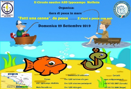 FATTI UNA CANNA, DA PESCA, DOMENICA 29 SETTEMBRE GARA DI PESCA DALLA BARCA ORGANIZZATA DAL CIRCOLO NAUTICO ASD IPPOCAMPO MOLFETTA 