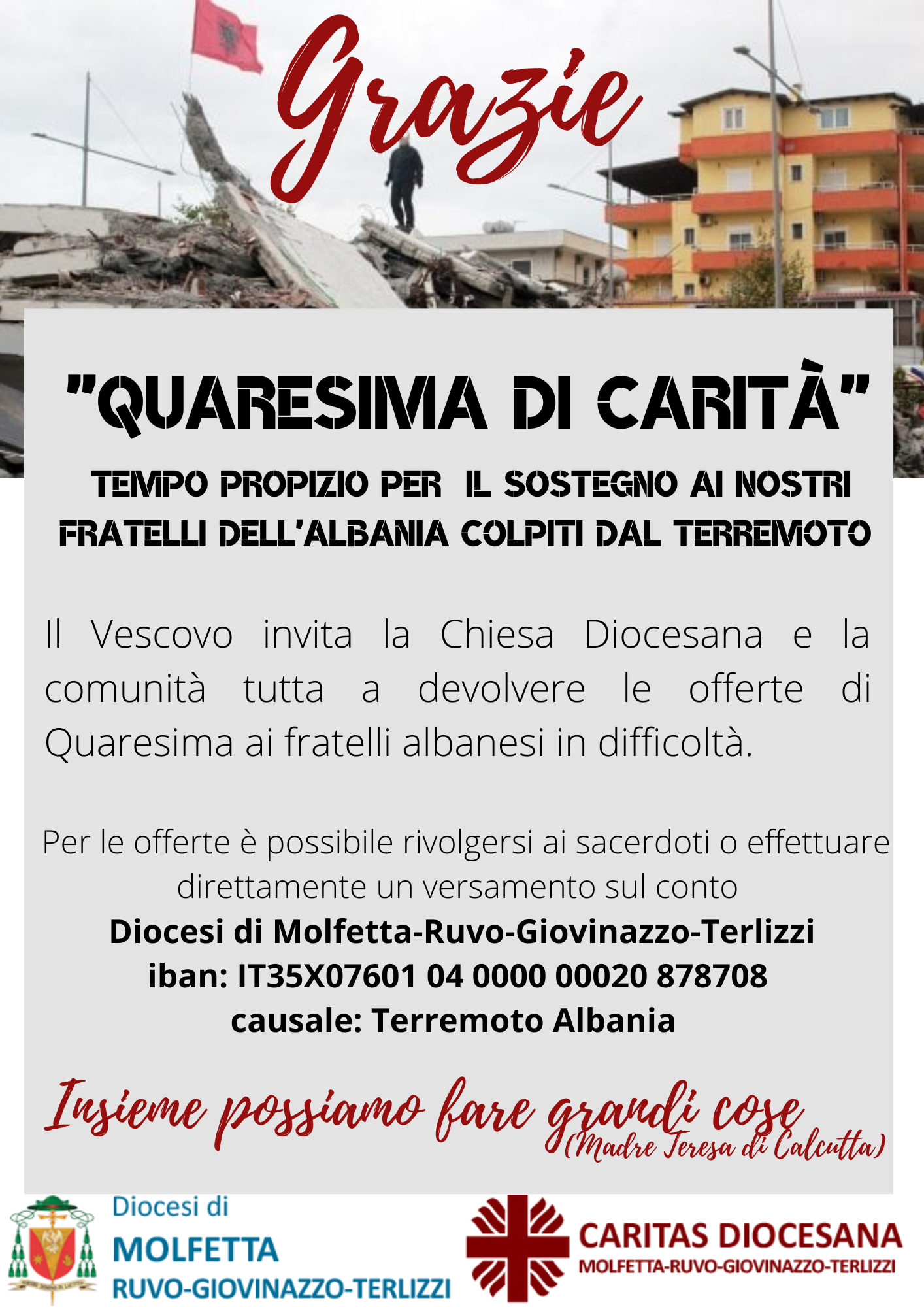 QUARESIMA DI CARIT, MONS. DOMENICO CORNACCHIA INVITA LA COMUNIT TUTTA A DEVOLVERE LE OFFERTE DI QUARESIMA AI FRATELLI ALBANESI