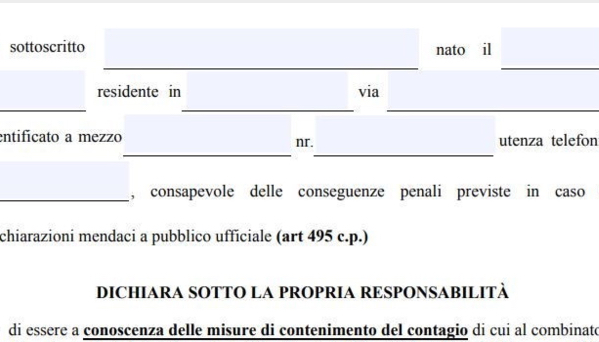 CORONAVIRUS, CAMBIA ANCORA IL MODULO PER LAUTOCERTIFICAZIONE