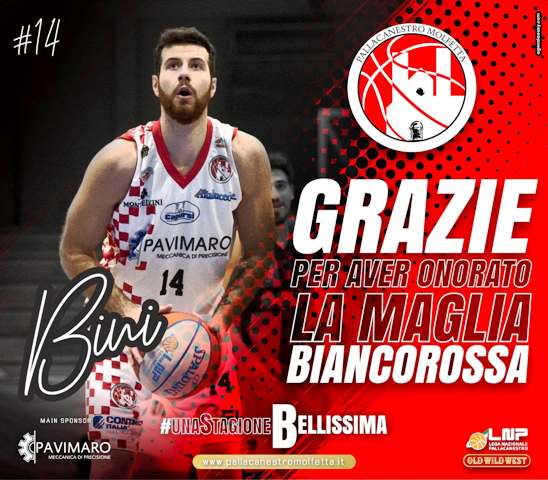 ANCHE LALA/CENTRO MATTEO BINI LASCIA LA PAVIMARO PALLACANESTRO MOLFETTA