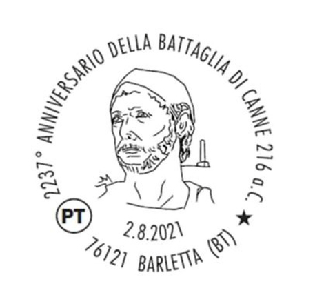 ANNULLO FILATELICO CON RELATIVA CARTOLINA CELEBRATIVA IN OCCASIONE DELLANNIVERSARIO DELLA BATTAGLIA DI CANNE