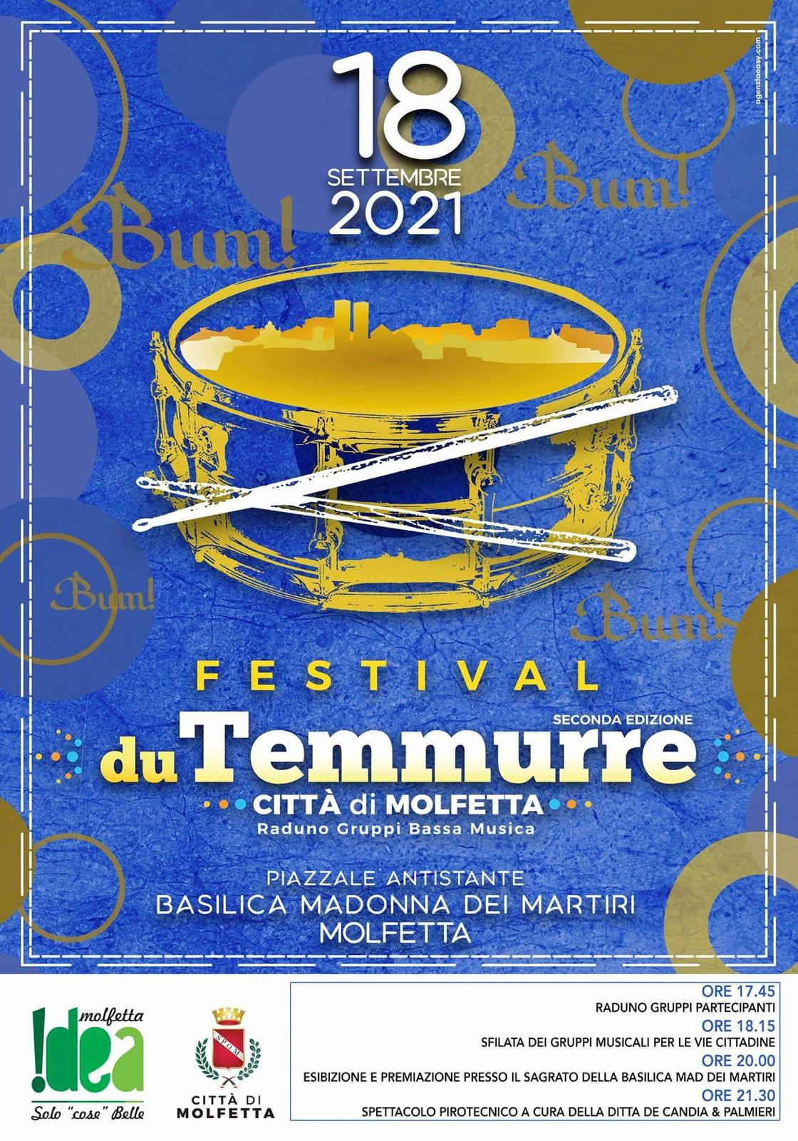 SABATO 18 SETTEMBRE SI TERR LA SECONDA EDIZIONE DEL FESTIVAL DU TEMMURRE CITT DI MOLFETTA