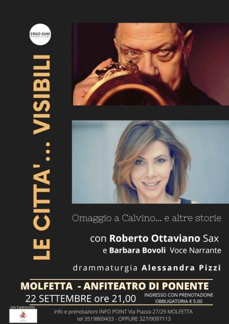 IL SAX DI ROBERTO OTTAVIANO E I RACCONTI DI BARBARA BOVOLI ALLIETERANNO LA SERATA DI MERCOLED 22 SETTEMBRE NELLO SPETTACOLO LE CITT VISIBILI