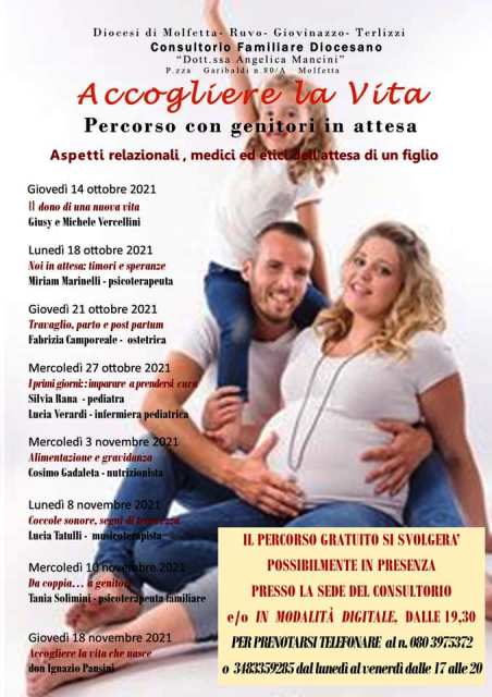 TORNA A SVOLGERSI IN PRESENZA IL CORSO PER GENITORI IN ATTESA ORGANIZZATO DAL CONSULTORIO FAMILIARE DELLA DIOCESI DI MOLFETTA