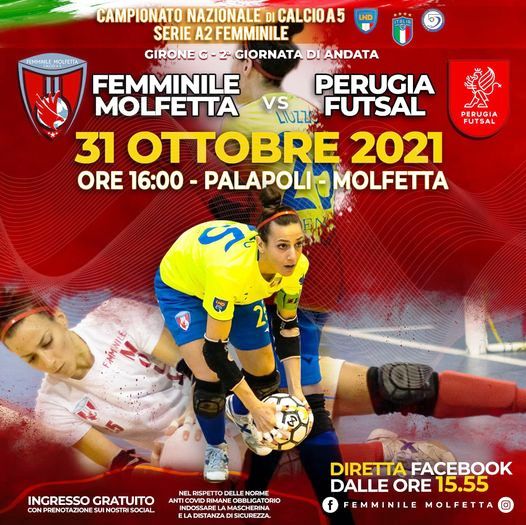 FEMMINILE MOLFETTA  PERUGIA: ESORDIO CASALINGO DOMENICA 31 OTTOBRE AL PALAPOLI NELLA SECONDA GIORNATA DEL CAMPIONATO DI SERIE A2