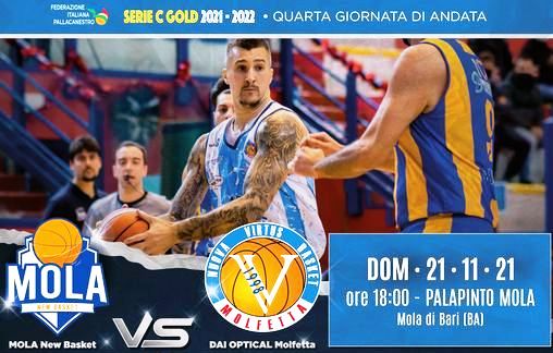 DOPO DUE GARE CASALINGHE PRIMA TRASFERTA PER LA DAI OPTICAL VIRTUS MOLFETTA CONTRO IL NEW BASKET MOLA