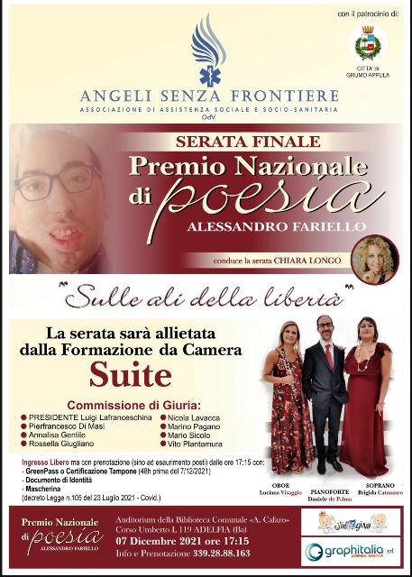 SI TERR MARTED 7 DICEMBRE AD ADELFIA LA SERATA FINALE DEL PREMIO DI POESIA SULLE ALI DELLA LIBERT 