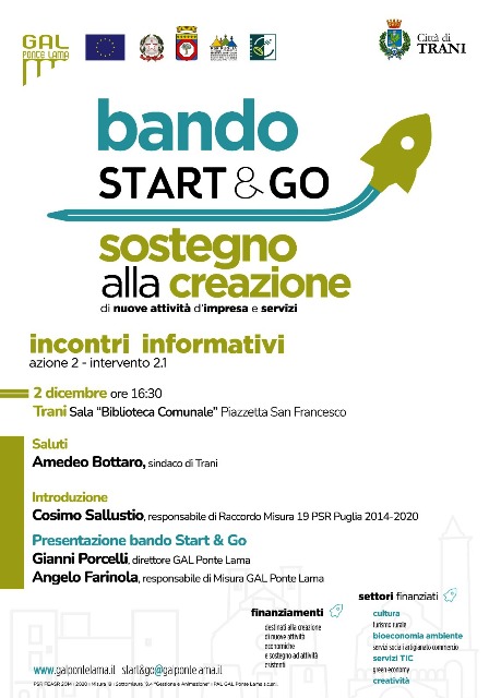 SI TERR GIOVED 2 DICEMBRE A TRANI LINCONTRO INFORMATIVO DELLA SECONDA EDIZIONE DEL BANDO START & GO