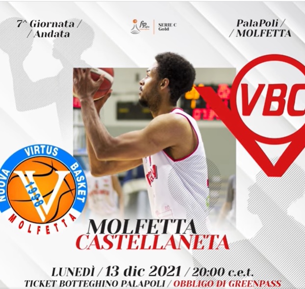 IMPEGNO CASALINGO NEL CAMPIONATO DI SERIE C GOLD PER LA DAI OPTICAL VIRTUS MOLFETTA CHE OSPITA AL PALAPOLI LA VALENTINO BASKET CASTELLANETA