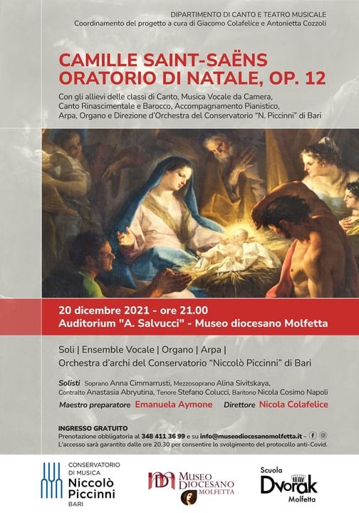 LUNED 20 DICEMBRE CONCERTO DI NATALE PRESSO IL MUSEO DIOCESANO A MOLFETTA: CAMILLE SAINT-SANS ORATORIO DI NATALE, OP. 12