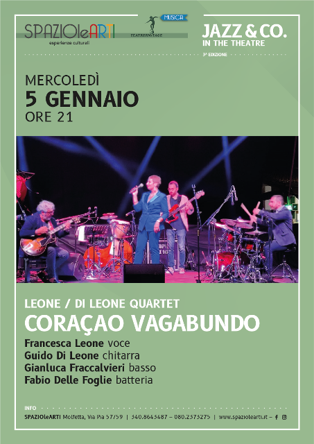 MERCOLED 5 GENNAIO NUOVO APPUNTAMENTO DELLA STAGIONE JAZZ & CO. IN THE THEATRE A SPAZIOLEARTI