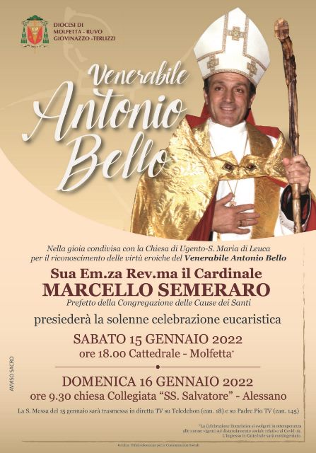 SABATO 15 GENNAIO IL CARDINALE MARCELLO SEMERARO, PREFETTO DELLA CONGREGAZIONE PER LE CAUSE DEI SANTI LEGGER IL DECRETO DI VENERABILIT DI DON TONINO BELLO