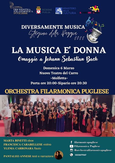LORCHESTRA FILARMONICA PUGLIESE DECLINATA AL FEMMINILE: UN OMAGGIO ALLA DONNA AL NUOVO TEATRO DEL CARRO