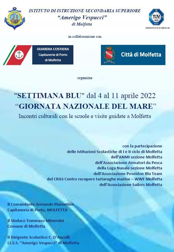 LE INIZIATIVE DELLA GUARDIA COSTIERA DI MOLFETTA E DELLA DIREZIONE SCOLASTICA PER CELEBRARE LA GIORNATA DEL MARE E DELLA CULTURA MARINARA