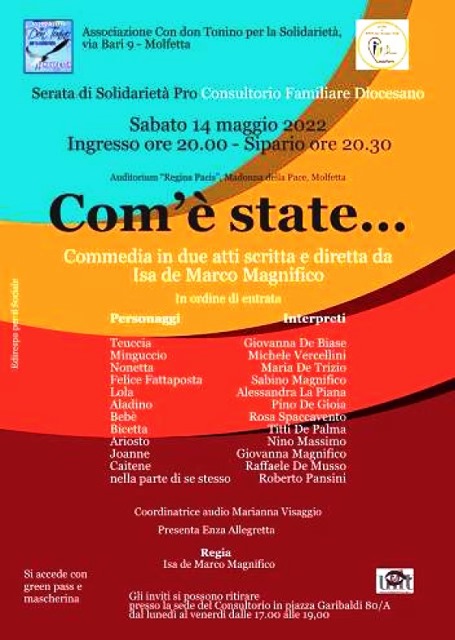 IL PROSSIMO 14 MAGGIO SI TERR ALLAUDITORIUM DELLA MADONNA DELLA PACE UNA SERATA DI SOLIDARIET PRO CONSULTORIO FAMILIARE DIOCESANO