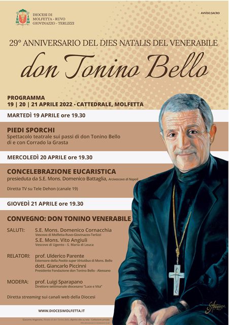 LA DIOCESI DI MOLFETTA CHIUDE CON UN CONVEGNO LA TRE GIORNI DEDICATA AL 29 ANNIVERSARIO DEL DIES NATALIS DEL VENERABILE DON TONINO BELLO
