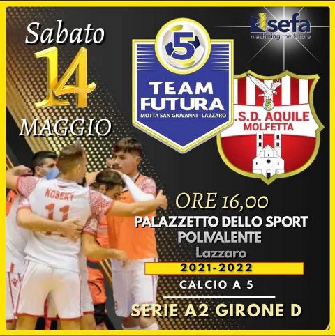 AQUILE MOLFETTA, IMPEGNATA IN TRASFERTA CONTRO LA POLISPORTIVA FUTURA, SI GIOCA LA PERMANENZA IN SERIE A2