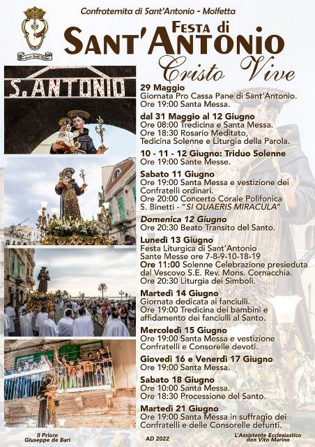  IN CORSO DI SVOLGIMENTO LA TREDICINA A S. ANTONIO, IN PREPARAZIONE ALLA FESTA DEL SANTO CHE SI CELEBRA IL 13 GIUGNO