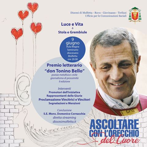 QUESTA SERA, GIOVED 9 GIUGNO, SARANNO PROCLAMATI I VINCITORI DELLA SECONDA EDIZIONE DEL PREMIO LETTERARIO DON TONINO BELLO