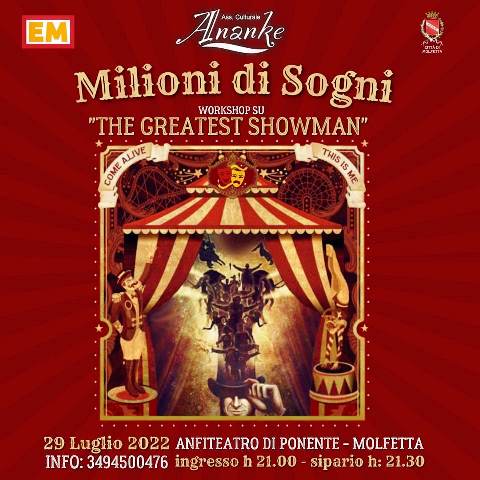 LASSOCIAZIONE CULTURALE ANANKE PRESENTA LO SPETTACOLO MILIONI DI SOGNI- WORKSHOP SU THE GREATEST SHOWMAN