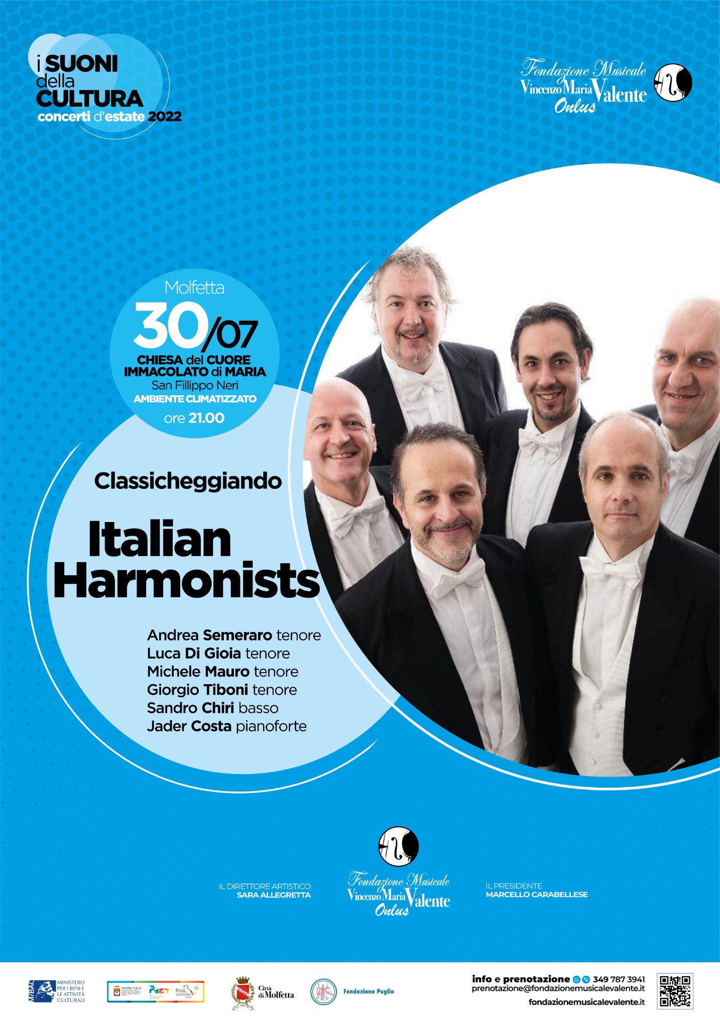 TORNA LA MUSICA LIRICA A MOLFETTA. SABATO 30 LUGLIO LA FONDAZIONE MUSICALE VINCENZO MARIA VALENTE PROPONE IL CONCERTO 